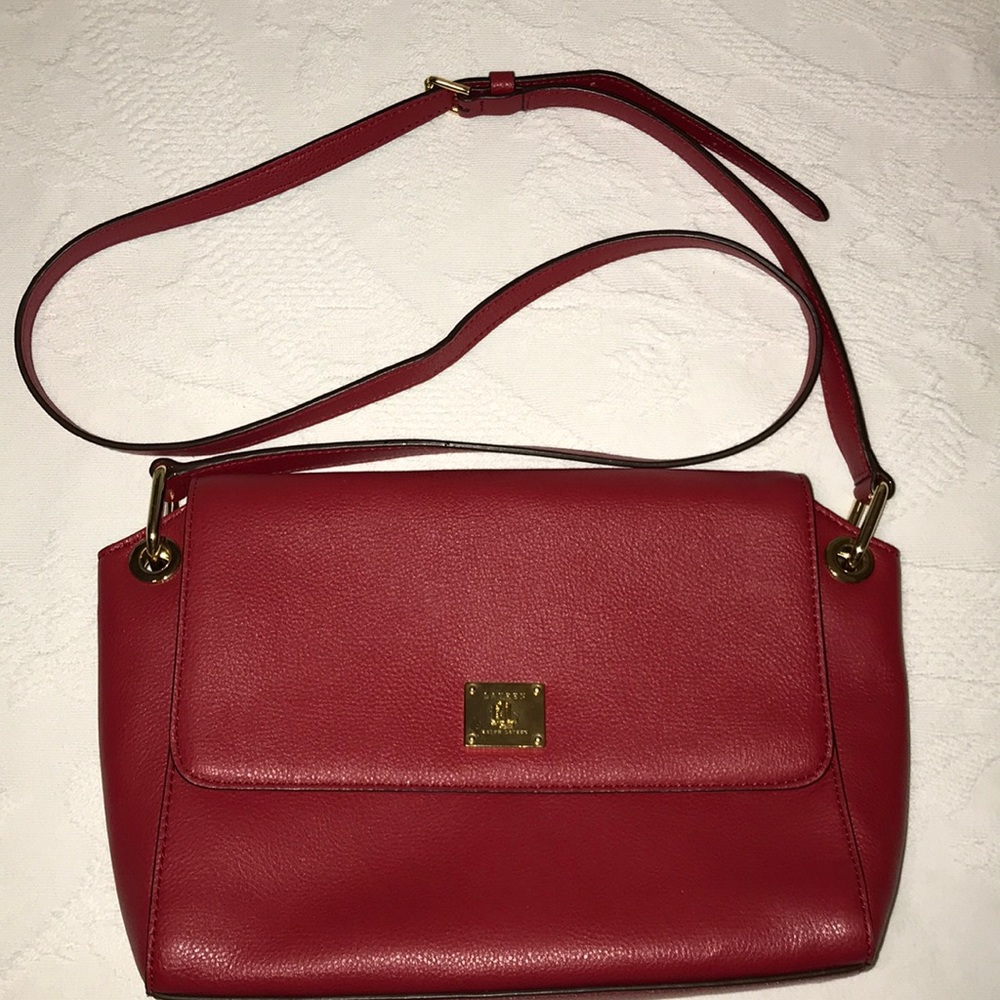 Red leather shoulder purse